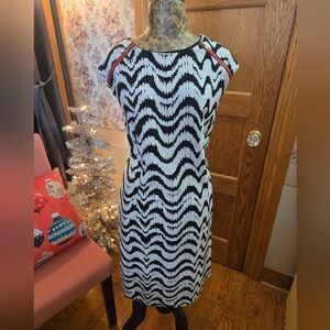 Black, White & Red Sheath Dress w/Zipper Accents, Chic and Stylish